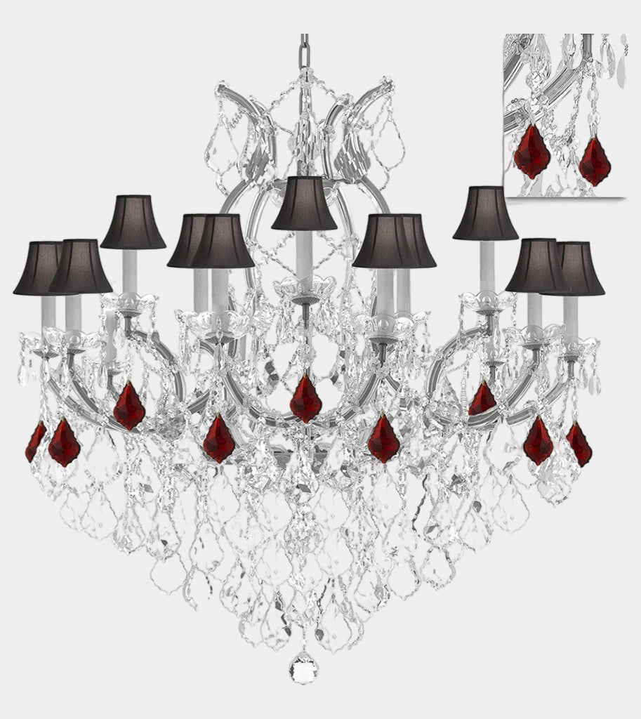 Maria Theresa Chandelier Crystal Lighting Chandeliers Lights Fixture Pendant Ceiling Lamp for Dining room, Entryway , Living room Dressed with Ruby Red Crystals and Black Shades