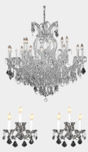 Three Piece Lighting Set - Crystal Chandelier And 2 Wall Sconces 