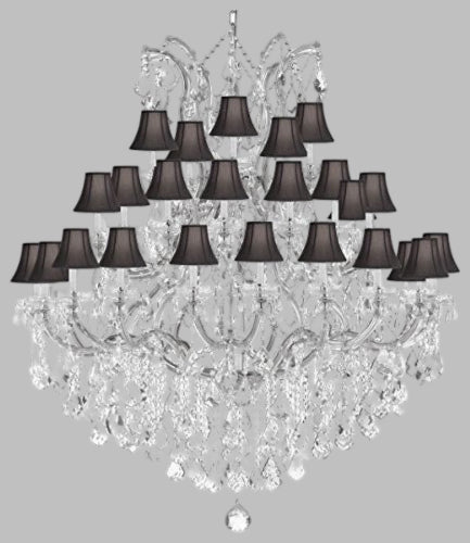 Swarovski Crystal Trimmed Chandelier Large Foyer / Entryway Maria Theresa Crystal Chandelier Lighting W/Black Shade