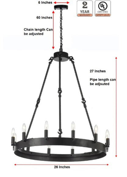 Wrought Iron Vintage Barn Metal Castile One Tier Chandelier Chandeliers Industrial Loft Rustic Lighting (W 26" H 27") - 199501201