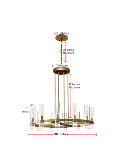 Farmhouse Varella Round Chandelier 36" Vintage Barn Metal Industrial Loft Rustic Lighting gold finish Great for Living Room, Dining Room, Foyer and Entryway - 199301203