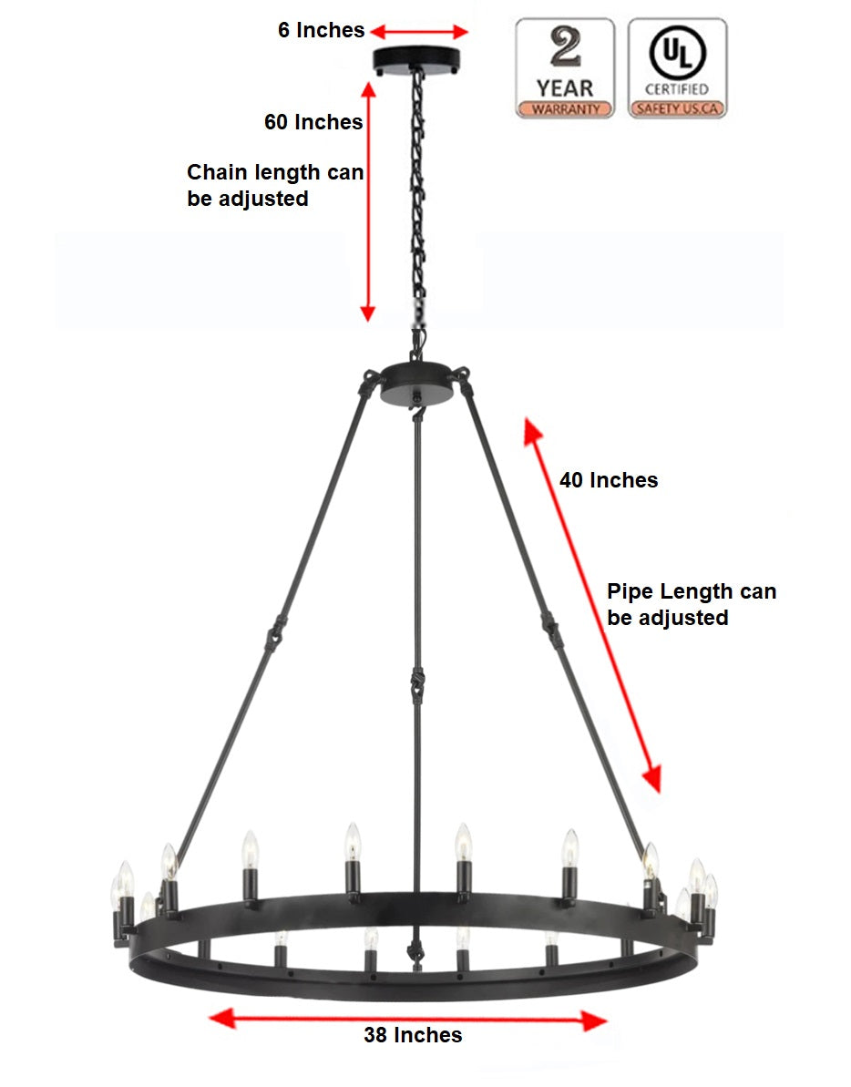 Wagon Wheel Chandelier Wrought Iron Vintage Barn Metal Castile One Tier Chandelier Industrial Loft Rustic Lighting W 38" H 40" - 199501801