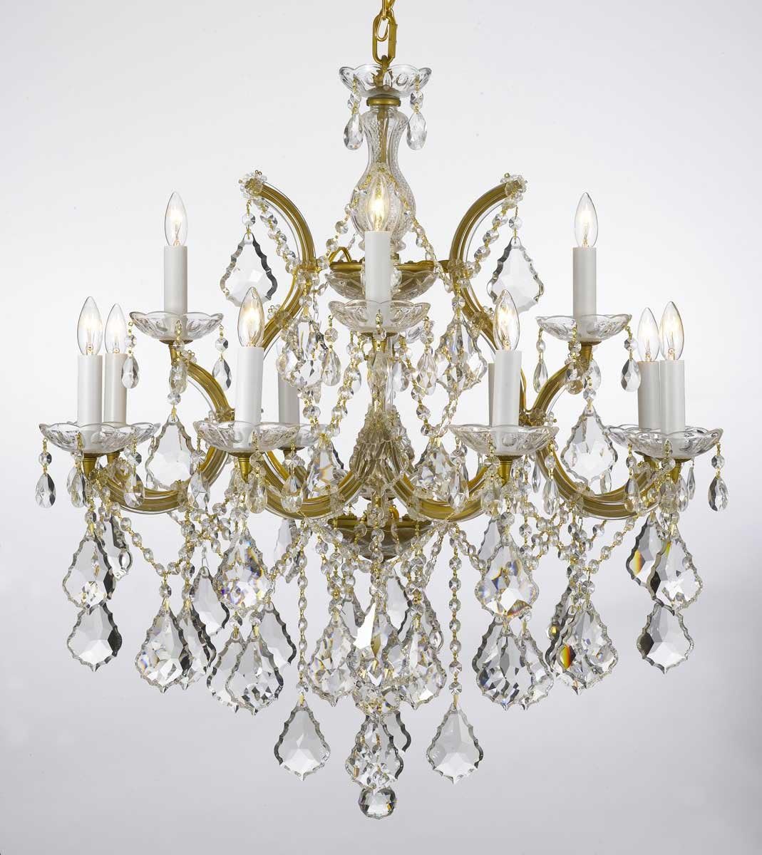 Maria Theresa Crystal Chandelier with gold accents on a white background