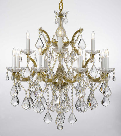 Maria Theresa Crystal Chandelier with gold accents on a white background