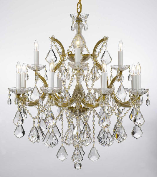 Maria Theresa Crystal Chandelier with gold accents on a white background